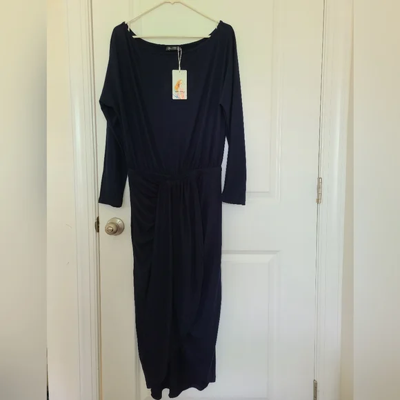NWT Pretty Garden One Shoulder Asymmetrical Cocktail Dress, L, Navy - Picture 9 of 10